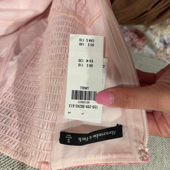 Abercrombie & Fitch Dipped-Waist Bubble Hem Midi Dress pink floral - Picture 6 of 6